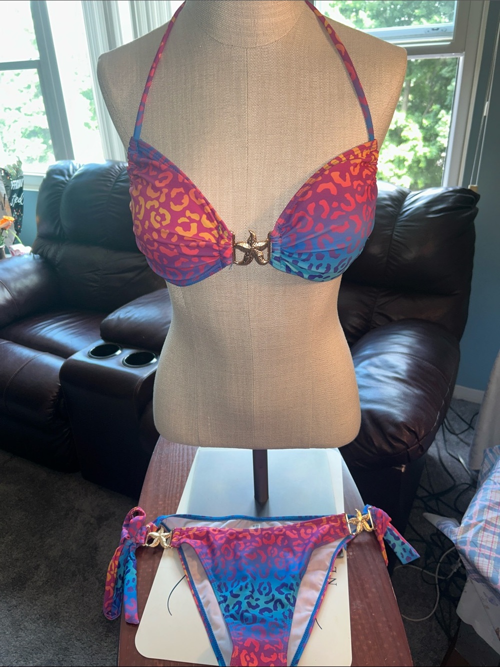 Women’s Brand new- size XL colorful Leopard Print Tie-Side Bikini Set